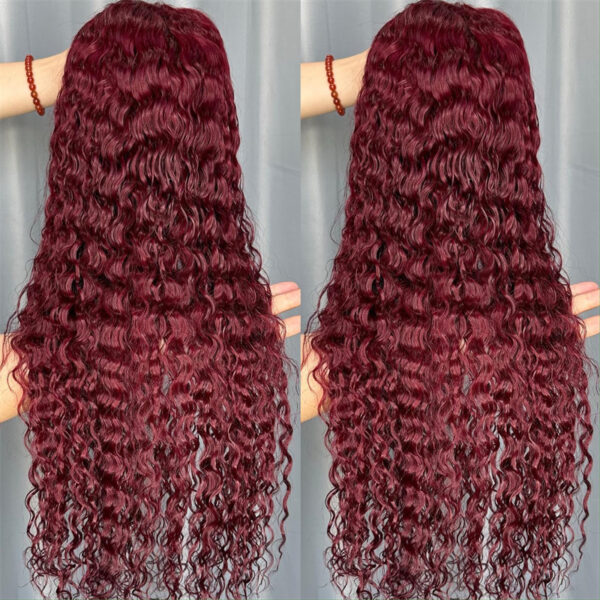 Burgundy Color #99j Human Hair Water Wave 13X4 Lace Front Wigs - Image 4
